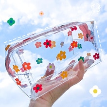 Vattentät transparent sminkpåse söt kosmetisk väska förvaringspåse klart fodral toalettpåse pvc dragkedja rese smink arrangör