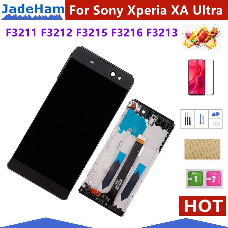 For Sony Xperia XA C6 Ultra LCD F3211 F3212 F3215 F3216 F3213 LCD Display Touch Screen Digitizer Frame Replacement xa ultra lcd