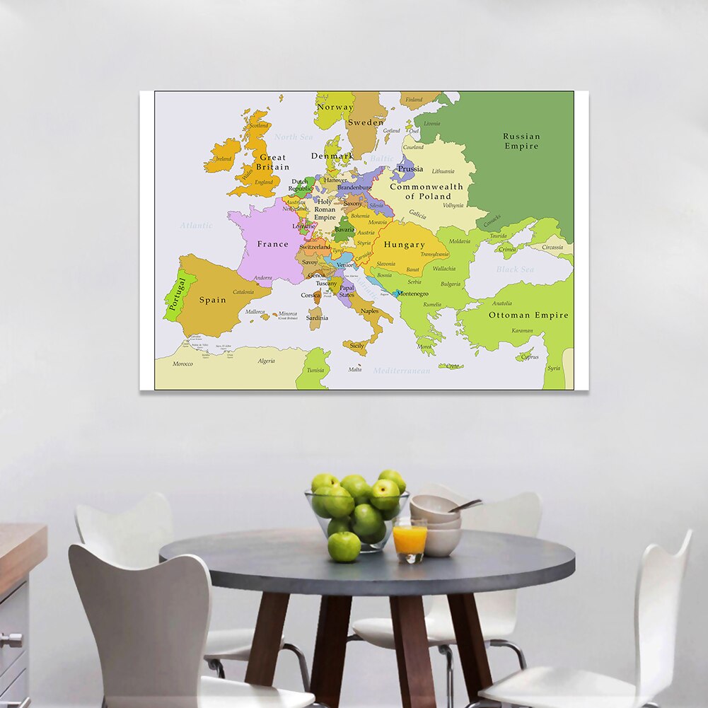 150*100 cm The Europe Map In 1700-1850 Year Large Poster Vinyl Non-woven Canvas Painting Classroom Home Decor School Supplies