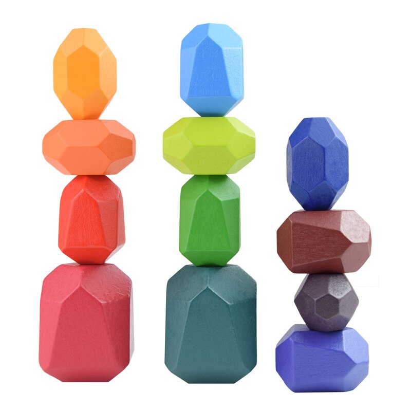 Children Wooden Colored Stone Intelligence Building Stone Jenga Nordic Style Wooden Rainbow Toy Girl Boy