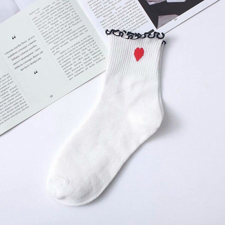 Calcetines mujer divertidos crossfit niña altos cortos largos antideslizante Calcetines con volantes kawaii para mujer, ropa de calle de algodón, color blanco, estilo coreano: 1