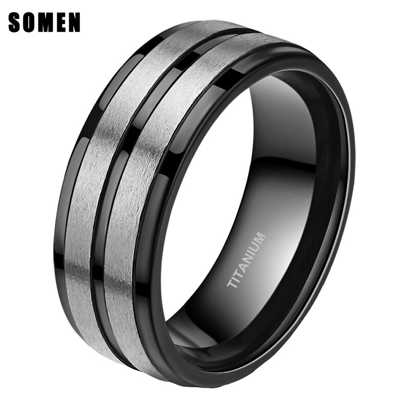 8mm svarta spår borstad titan män ring förlovningsringar kärlek bröllop band enkla pride smycken bague anel masculino