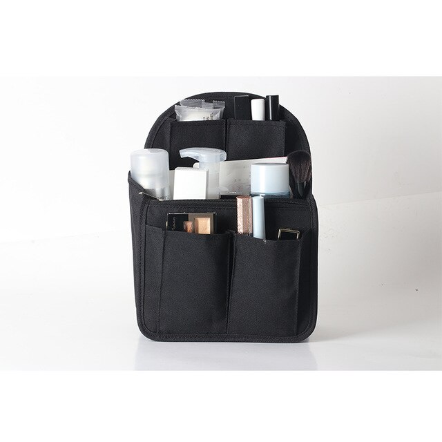 Organizer voor cosmetische tasjes voor dames, geschikt voor reistassen, insteekvakken, opbergvakken, afwerking van handtas.: Zwart
