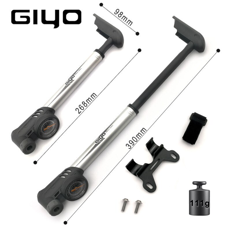 Giyo Smart Valve Cycling Mini Hand Pump Schrader Presta MTB Road Bike Clever Valve Inflator Bicycle 120psi T-handle with Gauge