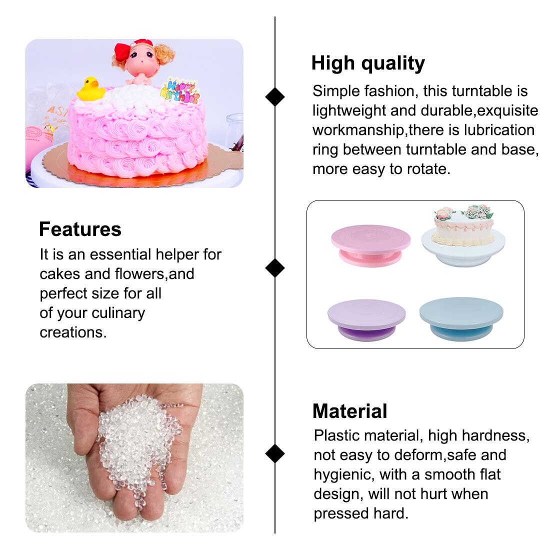 4 Kleuren Plastic Taart Draaitafel Taart Stand Roterende Taart Decoreren Draaitafel Anti-Slip Ronde Cake Stand Roterende Pan