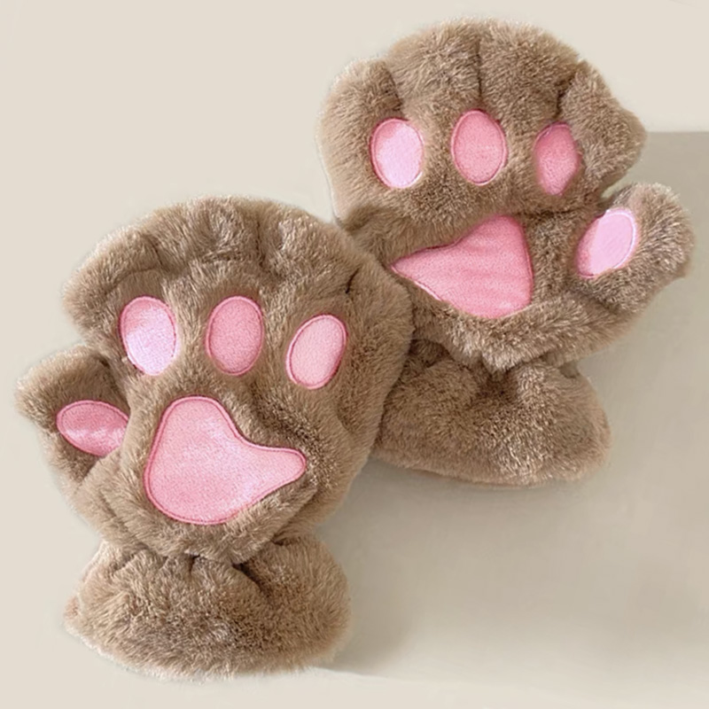 Gants de patte de griffe de chat de dessin animé pour femmes, mitaines en peluche, , doux, court, sans doigts, moelleux, ours, costume mignon, demi-doigt