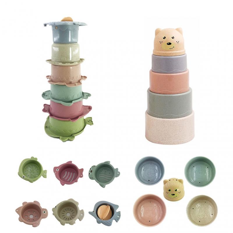 Baby Bath Stacking Cup Set Infant Shower Montessori Bathtub Tower Toy Child Puzzle Swimming Pool Beach Toys For 0 12 Months Kids