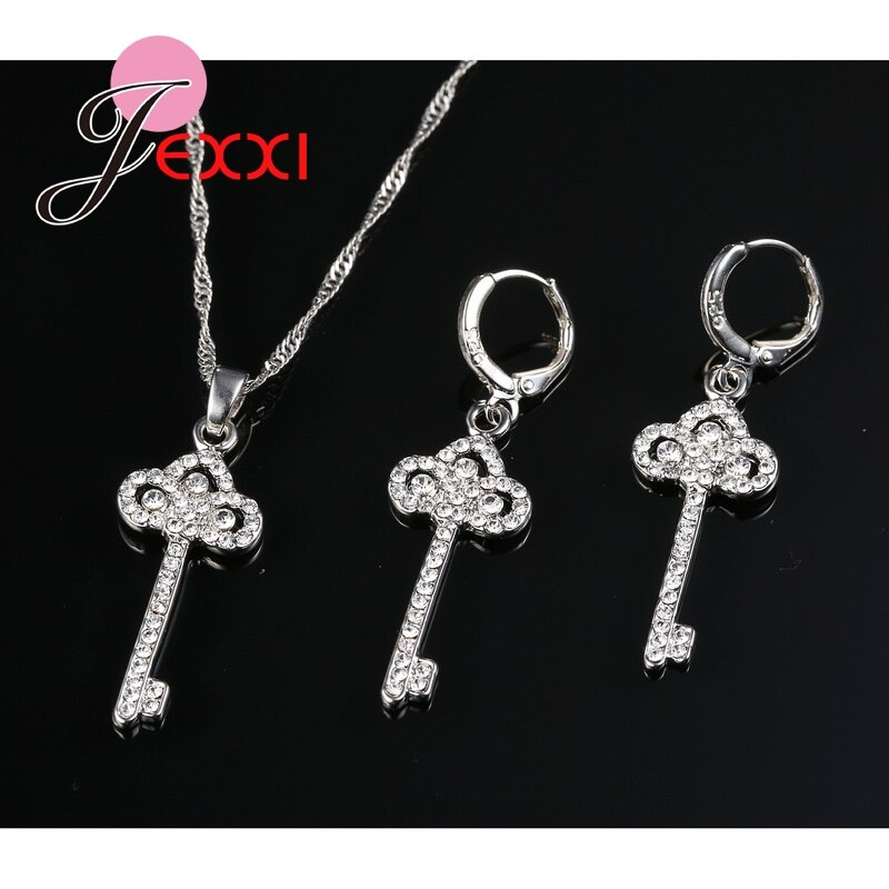 Estilo elegante zircônia cúbica chave pingente colar gota piercing brincos conjuntos de jóias casamento romântico noiva bijoux