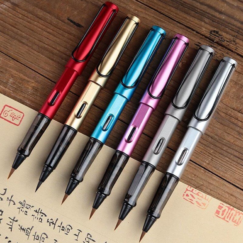8 Colors Set Metal Calligraphy Pen Soft Hair Absorbent Writing Brush Watercolor Painting Tool School Office Supply Stationery