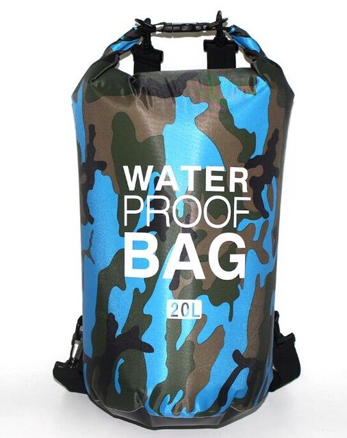 PVC Waterproof Dry Bag 10L 20L Camo Outdoor Diving Foldable Man Women Beach Swimming Bag Rafting River Ocean backpack: 20L Blue