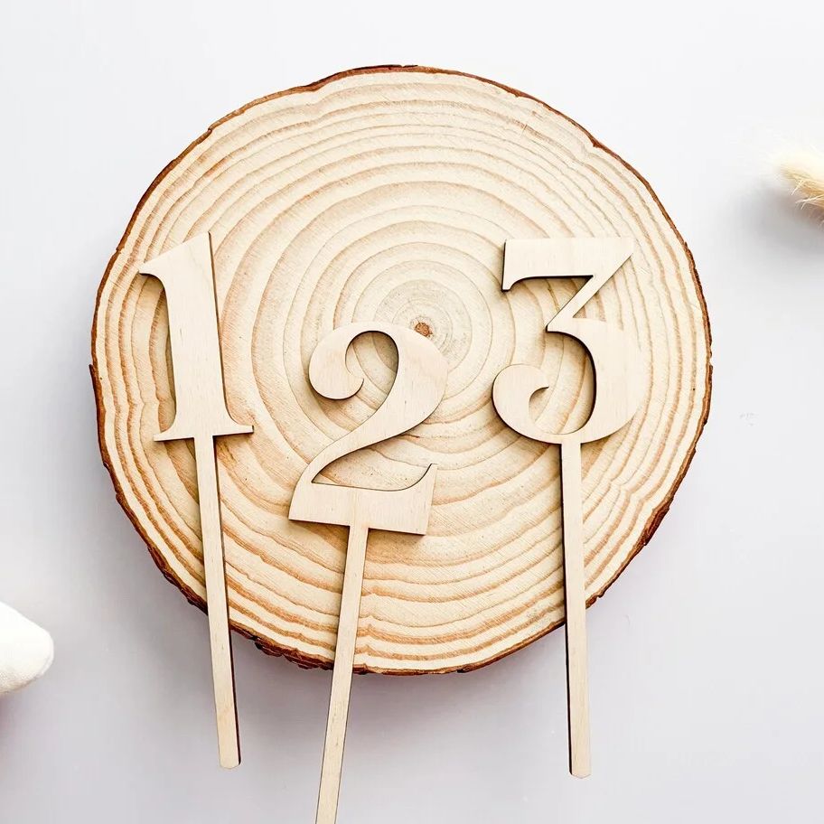 Juego de adornos para tartas de madera rústica con números 1, 2, 3 decoraciones para fiestas de cumpleaños