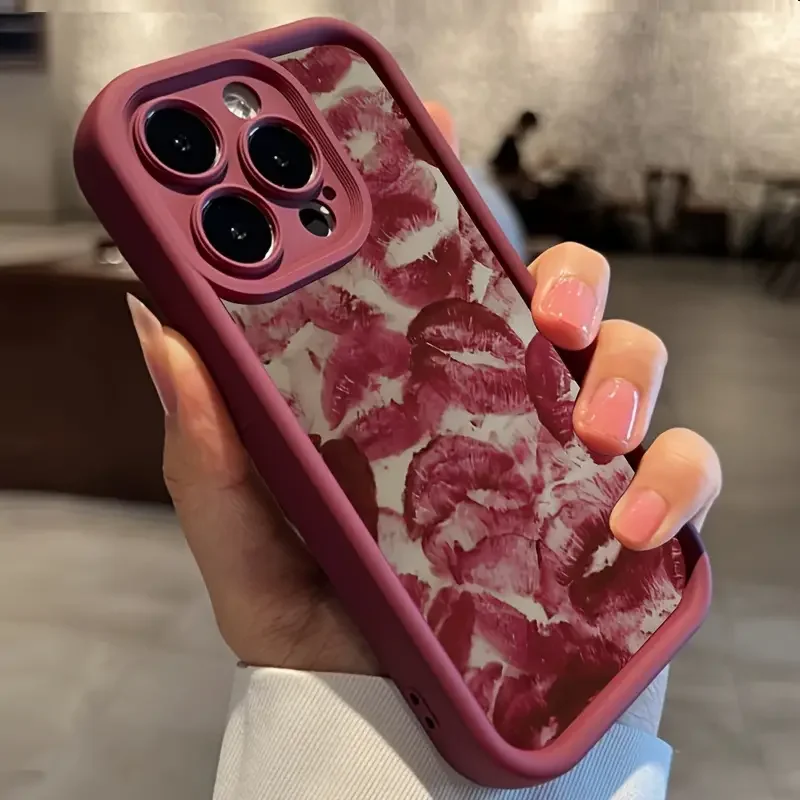 Red lip print phone case for iPhone 11 13 14 15 Pro Max 12 Mini 78 Plus XS XR SE durable anti-fall full coverage