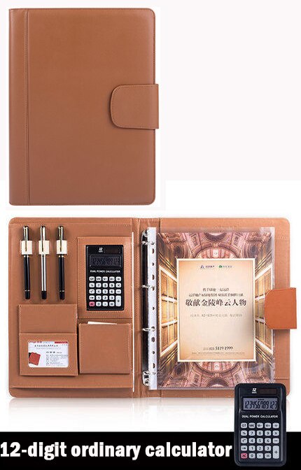 Classeur à anneaux a4 en cuir PU avec classeur-orange/marron/noir: brown 1
