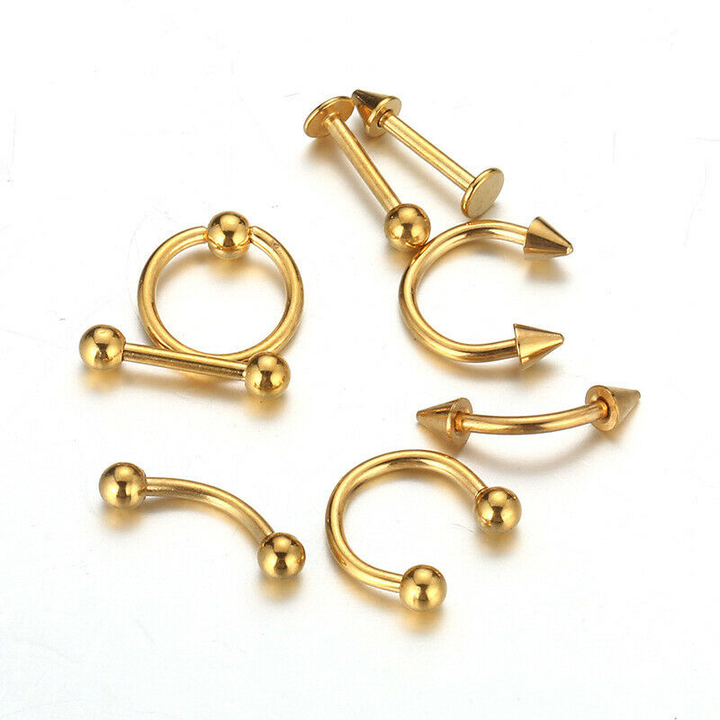 8 stück/einstellen ohrpiercings aus stahl, Wendel-piercings, augenbrauenpiercings, lippenpiercings, labret-ringe, tragus-piercings, Hantel-piercings, körperschmuck