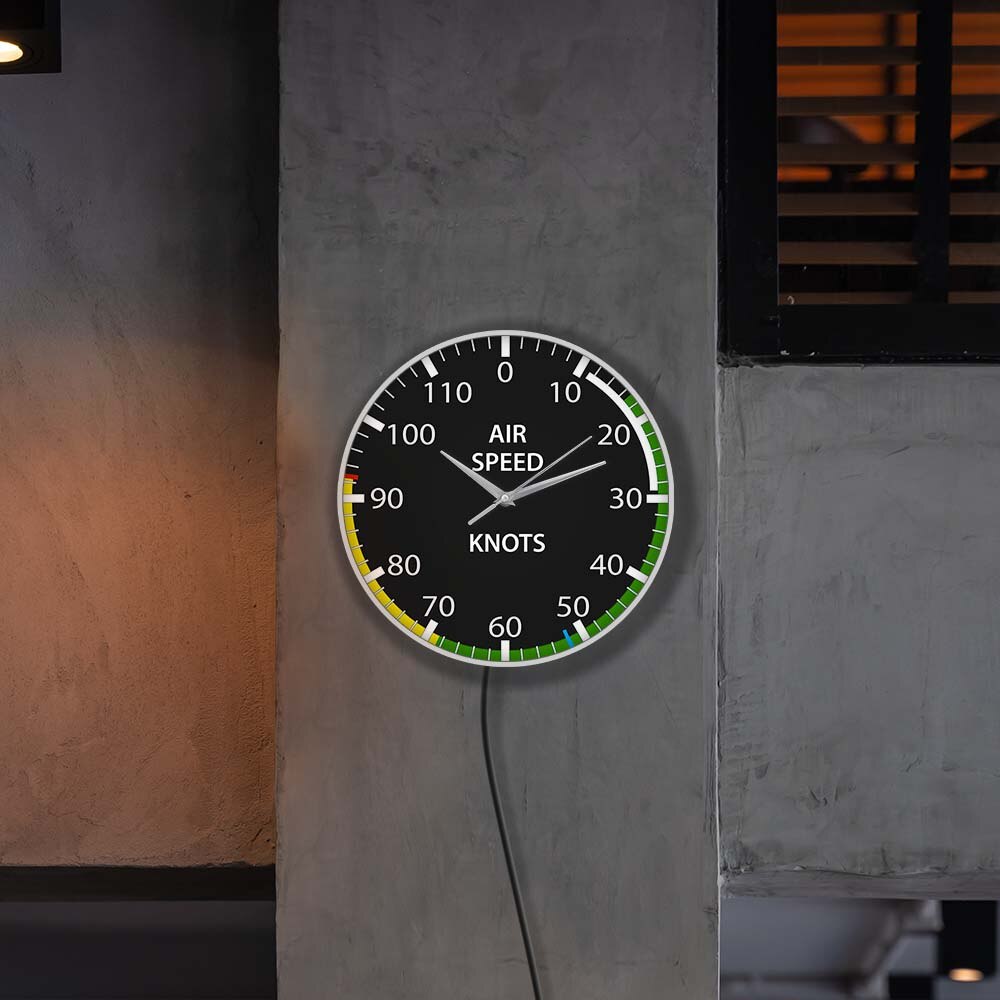 Air Craft Airspeed Indicator Pilots Wall Clock Knots Markings Aviation Home Decor Airplane Instruments Thermometer Wall Watch