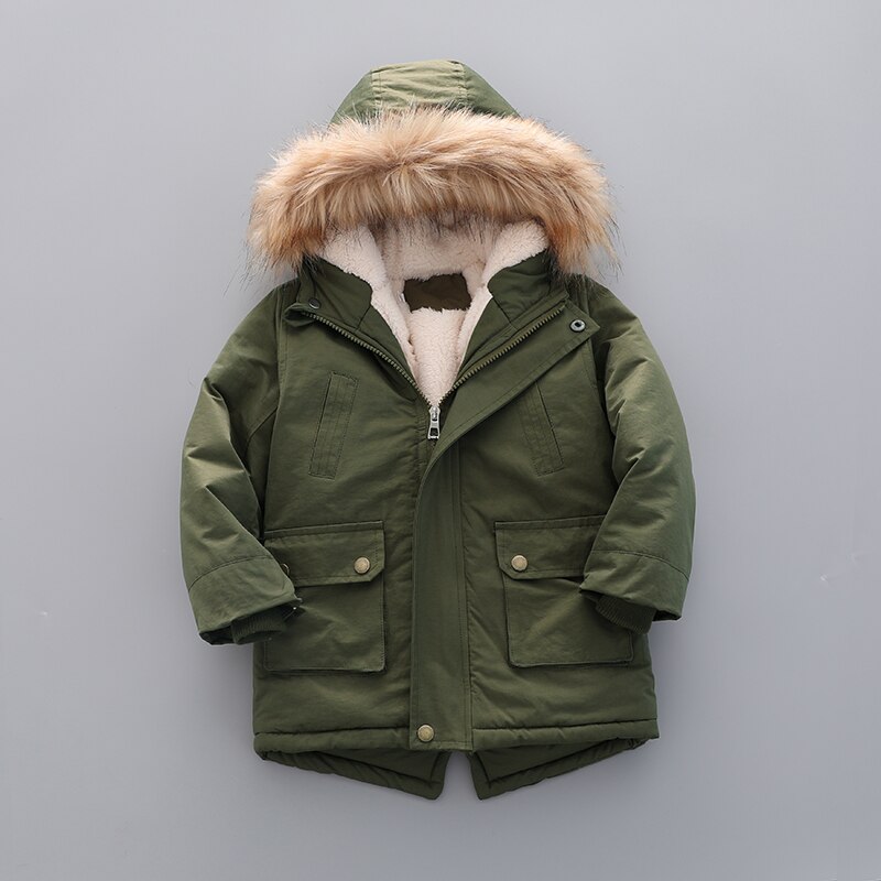 Chaquetas de invierno para niños, ropa para niños, abrigos y chaquetas, Cuello de piel, novedad de: ArmyGreen / 4 años