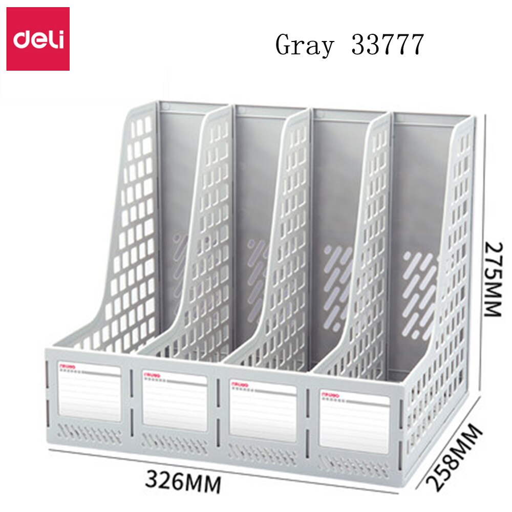 Deli Thickened Folder Storage Box File Rack Multi-layer Vertical Book Shelf Book Stand Desktop Office Supplies File Frame Basket: Gray 33777