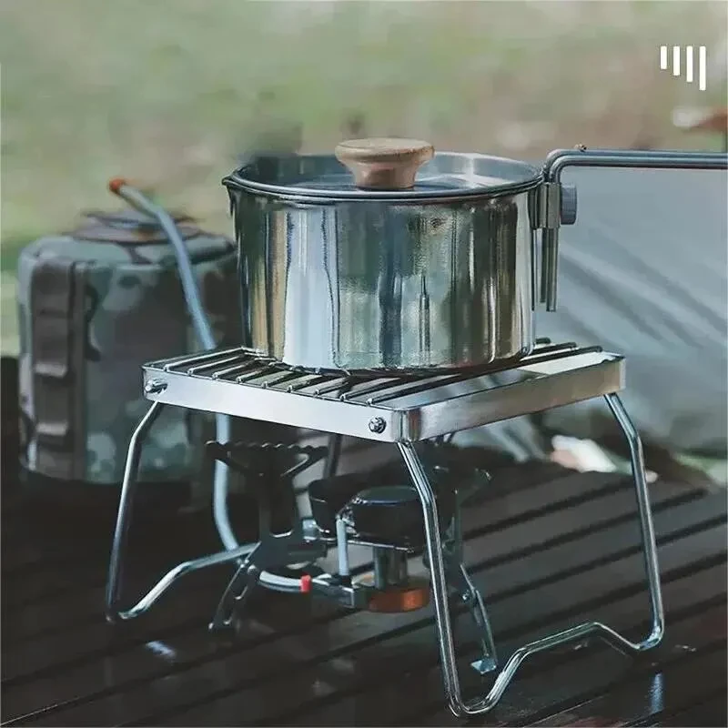 Outdoor Roestvrijstalen Kachelhouder Camping Draagbare Opvouwbare Mini Barbecue Rack Set Pot Houder Bakplaat