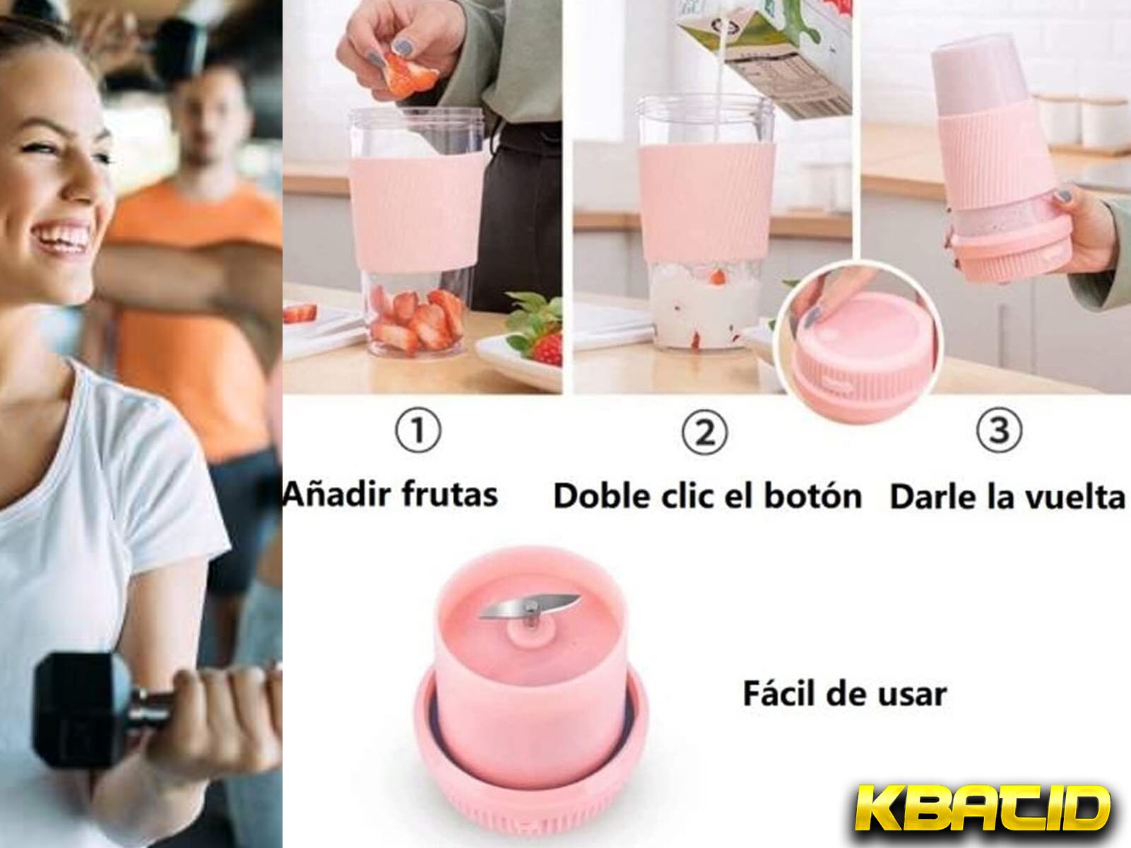 Batidora de Vaso de Mano Recargable Portartil Potente Licuadora 300 ml para Zumos Frutas Batidos Proteicos Gimnasio Comida Bebe Perdida de Peso Adelgazamiento Comida Saludable Envio desde España