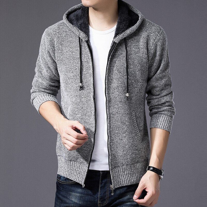 Herfst heren dikke warme gebreide trui effen lange mouw coltrui truien rits wol fleece winterjas comfortabele kleding: Lichtgrijs / M