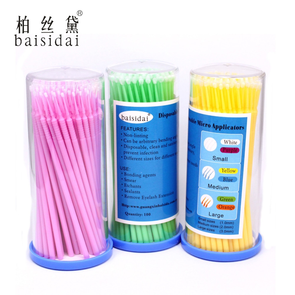 300 PCS 3 Size Mix Disposable Micro Swab Brush Applicator Eyelash Extension Tool Cotton Swab Used For Lashs Bonding Primer