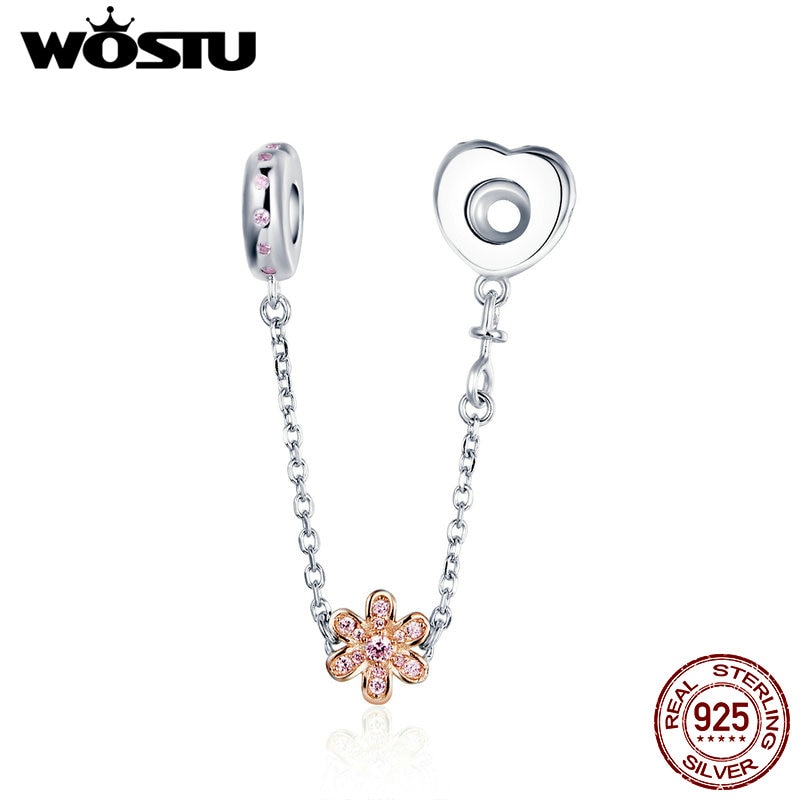 WOSTU Europäischen 925 Sterling Silber Blume Sicherheits Kette Reize passen Ursprüngliche Armbinde Anhänger Perlen Für Schmuck Machen CQC1113