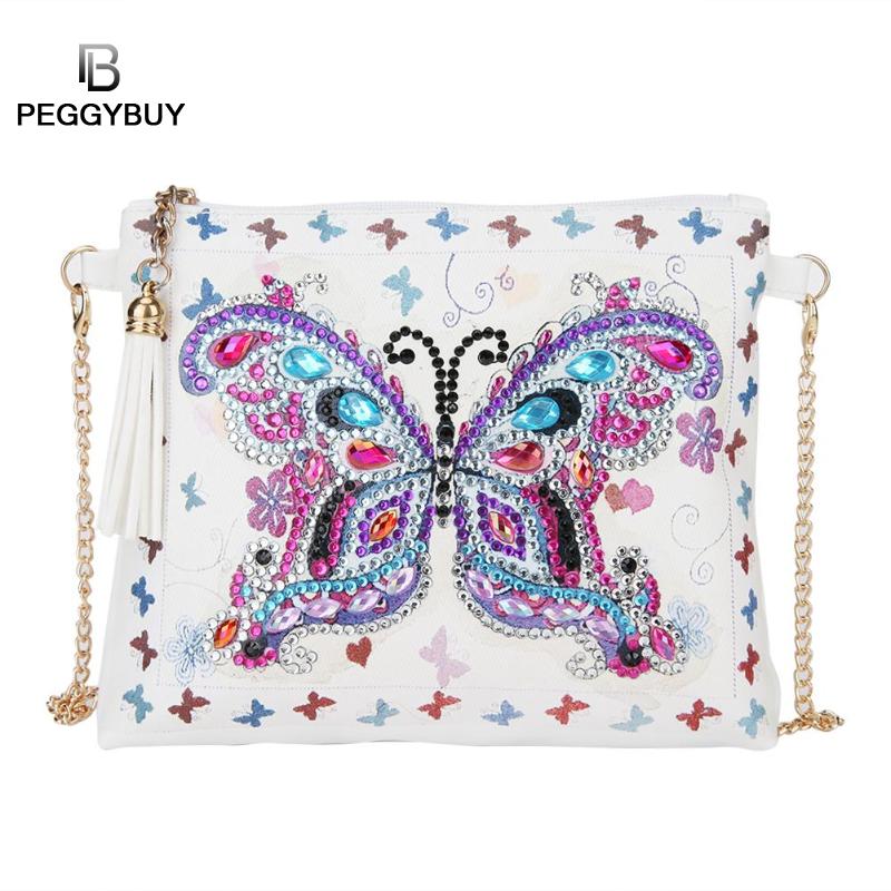 5d diy especial em forma de pintura diamante couro do plutônio crossbody sacos de embreagem corrente diy artesanato bordado flor pavão carteira