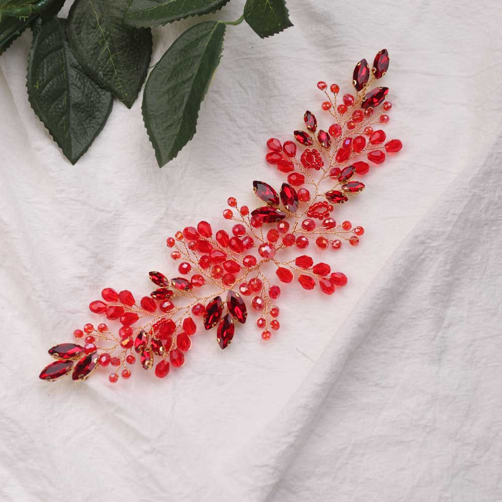 Groene bruidsjurk met strass steentjes, haaraccessoires en bruidshoofddeksels voor vrouwen: Rood