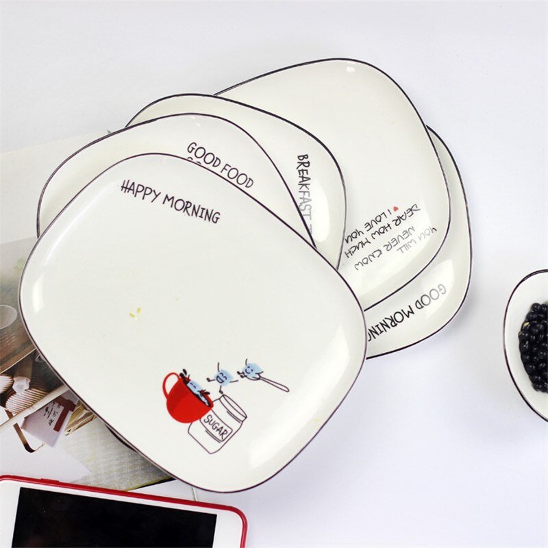 1Pce Nordic Stijl Keramische Borden Unieke Fruit Salade Cake Dessertbord Creatieve Westerse Brief Schotel Ontbijt Plaat