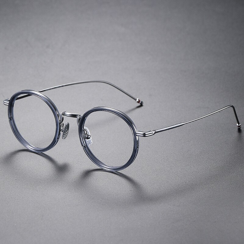 Marcos de gafas redondas Retro para hombre y mujer, lentes de lectura de acetato de titanio puro para miopía, de , Thom TBX906: Grey silver