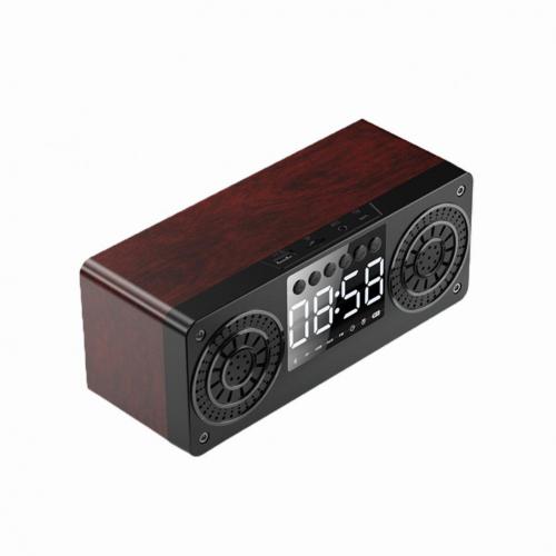 A10 Mini Wood Bluetooth Wireless FM Radio LCD Display Arlarm Clock Music Player: Red Wood Grain