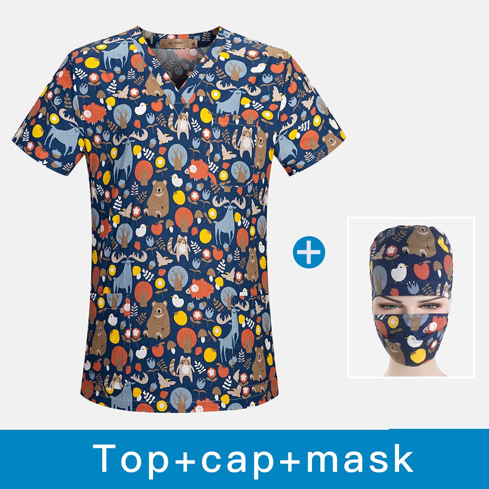 Schoonheidssalon Vrouwelijke Scrub Ademend Mode Werkkleding Uniform Laboratorium Werkkleding Kleding Tops: top cap mask / XXL