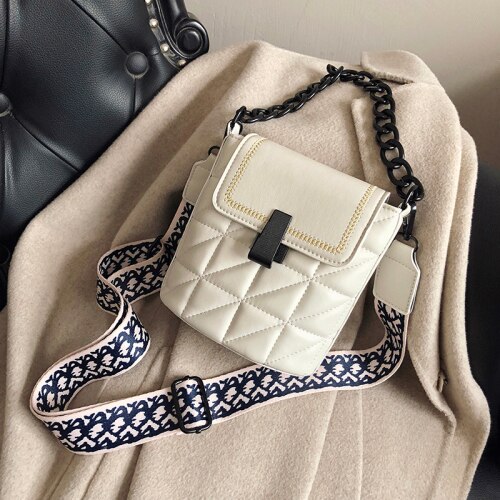 191227 Ivog Alledaagse Vrouwelijke Kleine Schoudertas Crossbody Handtas Zwart Wit Gewatteerde Keten Emmer Zakken Voor Vrouwen
