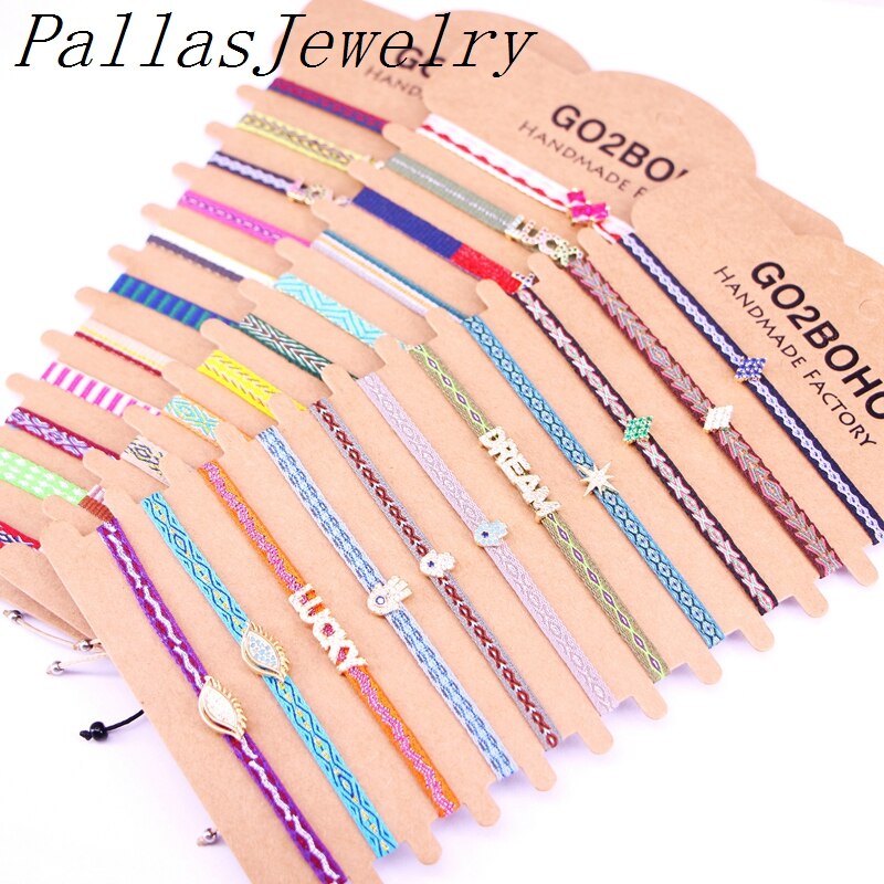 10 pièces tressé Cz Bracelets motif Bracelet pour femmes Pulseras Mujer bohème réglable tissé à la main corde Boho bijoux