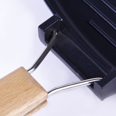 Non-Stick Steak Frying Pan Cast Iron Steak Grill Pans Frying Pan Wooden Handle Folding for Kitchen Fry Cooking Steak