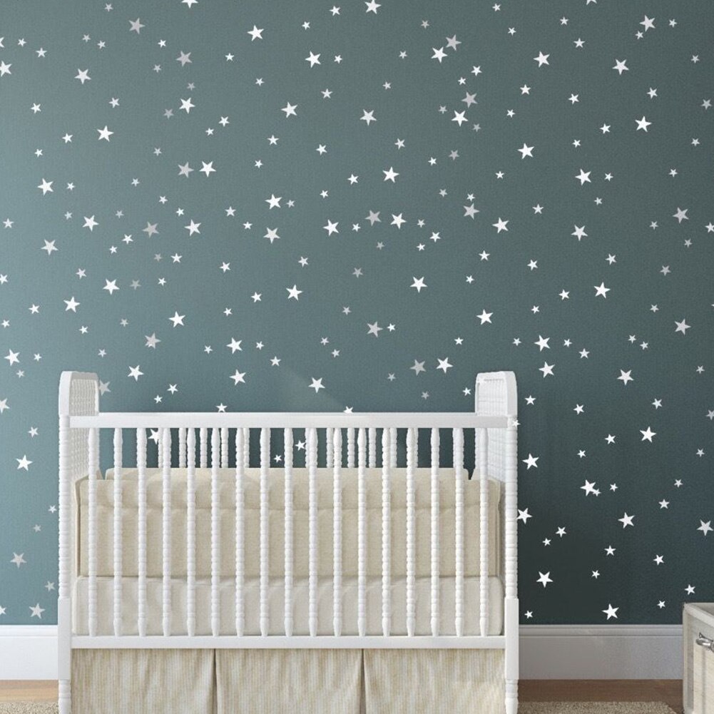 55 stk/sæt wallsticker forskellige størrelser børneværelse vinyl selvklæbende pvc dekorationer vinduesglas giftfri soveværelse stjernemønster: Hvid