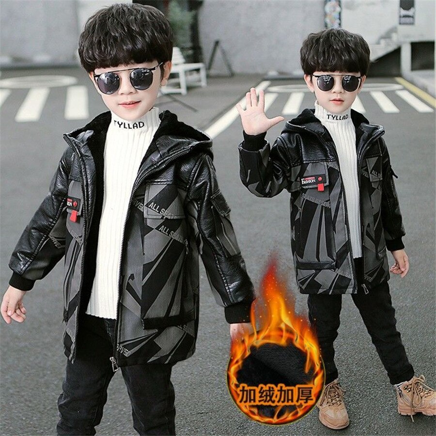 Jongens Jas Pu Leer Herfst Winter Bontjas Jas Kinderen Casual Warme Bovenkleding Voor 3-14 Jaar