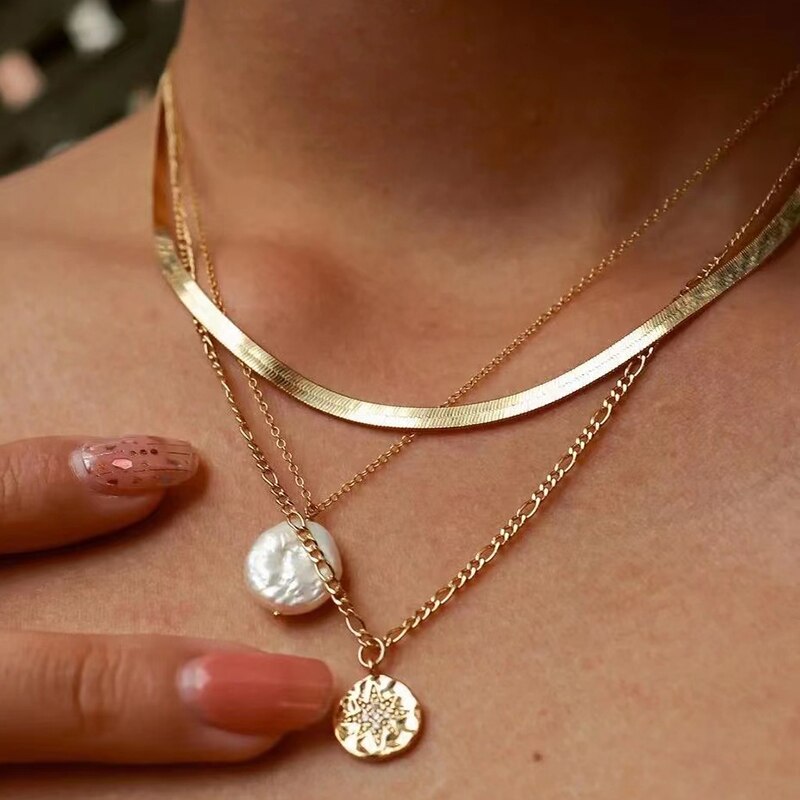 Multilevel Gold Map Pendant Jewelry For Women Wedding Tassel Star Chain Choker Necklaces N0274: 10