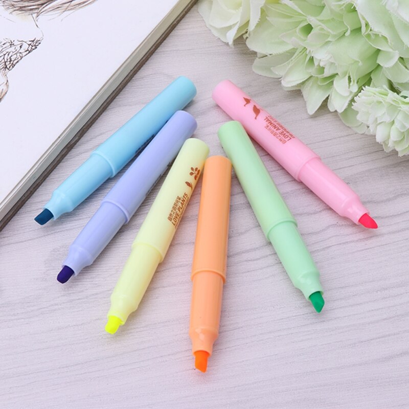 6 colores/caja Mini colores bonitos Resaltadores de Color caramelo marcadores promocionales papelería suministros de oficina escuela