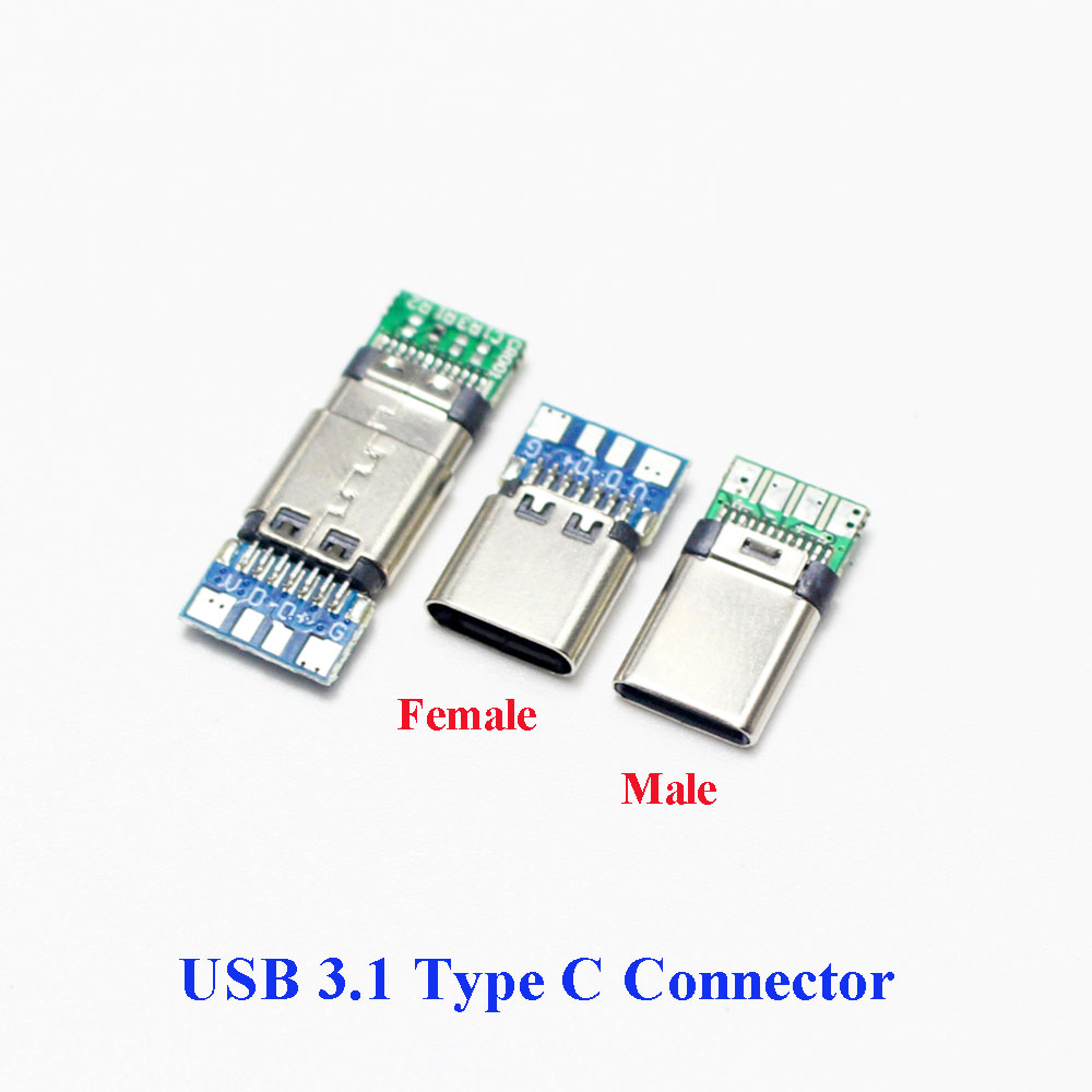 Connecteur USB 3.1 type-c 24 broches mâle/femelle, adaptateur de prise pour fil à souder et câble 24 broches, Support de carte PCB, 10 pièces