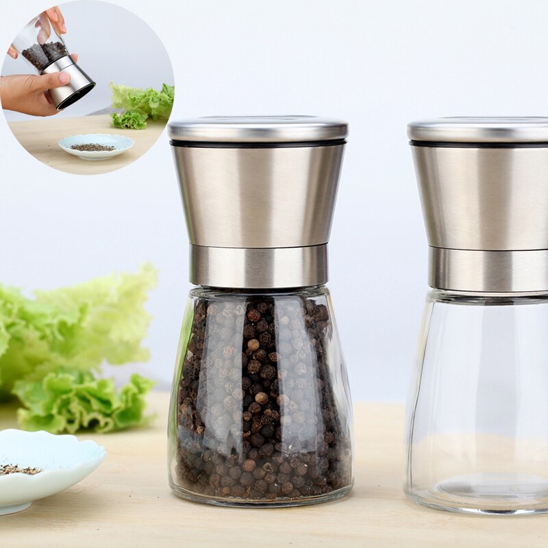 Molinillo Manual de acero inoxidable para cocina, juego de molinillo de sal y pimienta, 1 agitador, molinillo de especias, herramientas de cocina de 3 grados