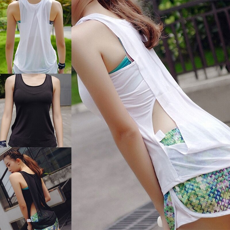 Women Summer Yoga Sports Sleeveless Tank Top Hollow Out Back Breathable Mesh Splicing Vest Workout Fitness Gym Shirts