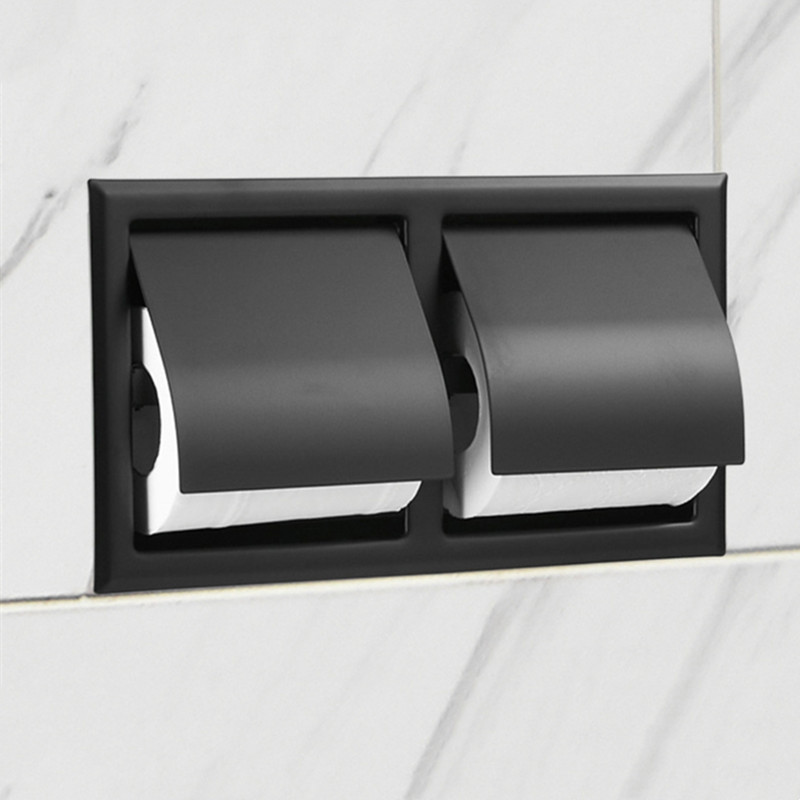 Scatola porta fazzoletti da parete per Hotel a scomparsa porta carta igienica da incasso in acciaio inossidabile 304 porta carta igienica a doppio rotolo: black2