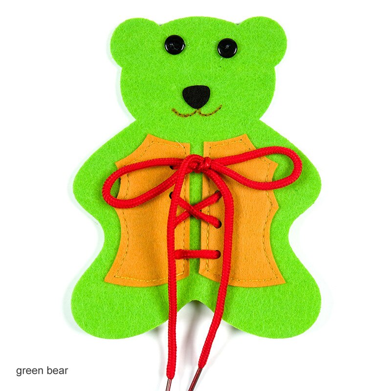 Materiales de fieltro para manualidades, juego de rompecabezas de 14x18cm, 1 pieza, no tejida, aprender a atar zapatos, tela de fieltro, oso pequeño: green bear