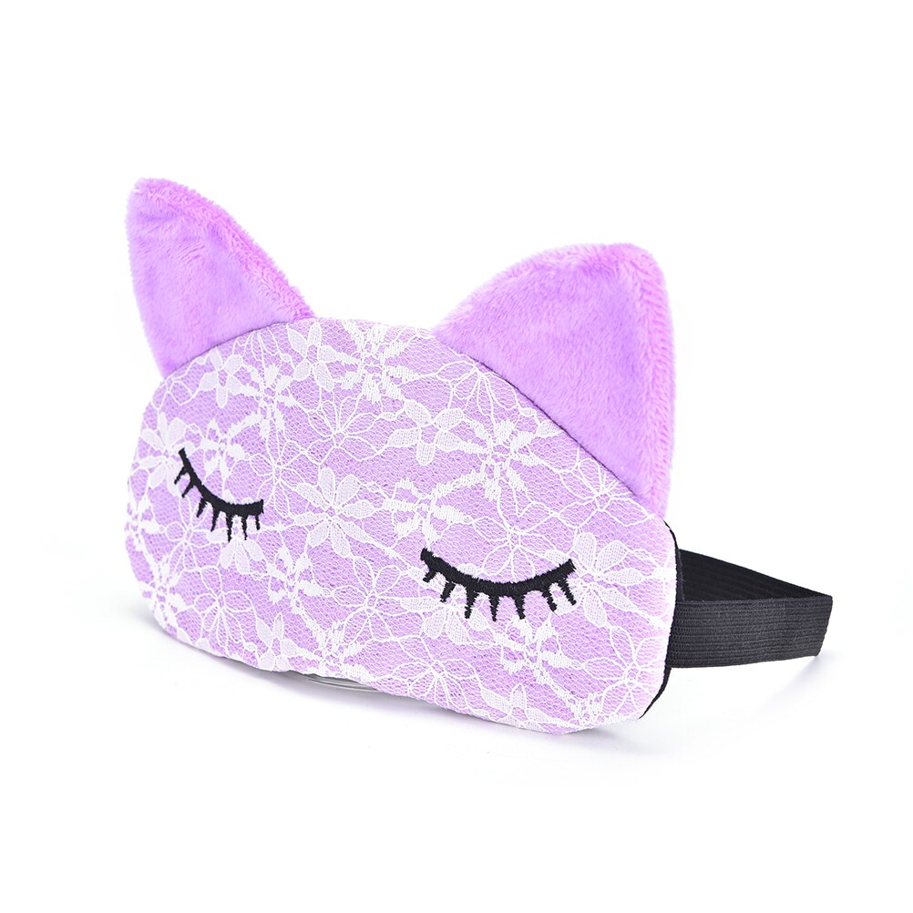 Cartoon Lace Eyeshade Sleeping Mask Cover Eye Eyepatch Blindfolds To Shield The Light Cute Cat Eyeshade Sleeping Care Tool: Purple 