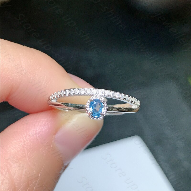 Anillo de zafiro de color Natural, anillo de plata 925 para mujer, atmósfera simple y estilo largo fluido