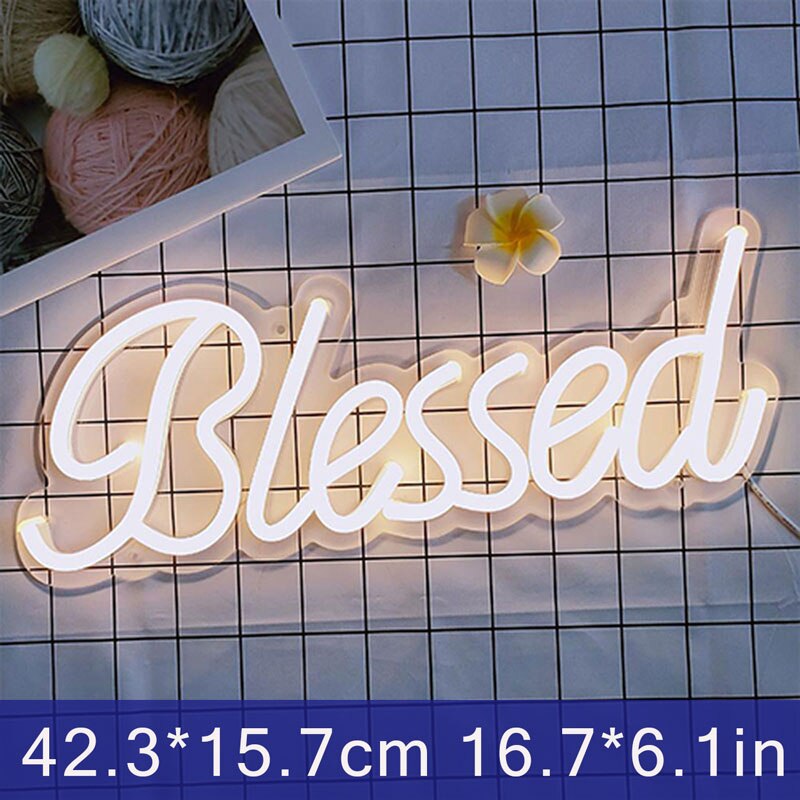 Gezegend Led Neon Sign Inspirational Opknoping Licht Voor Muur Kamer Studio Slaapkamer Leeszaal Party Decoratie Neon Night Lamp: Blessed