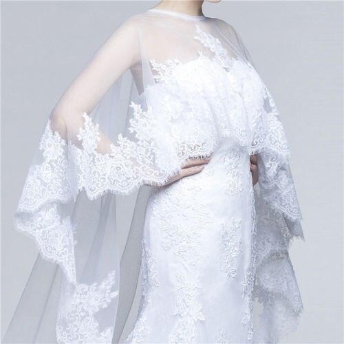 Cape de mariage mariée longue châle dentelle bord de fleur Cape de mariée blanc/ivoire accessoires de mariage capes de cathédrale