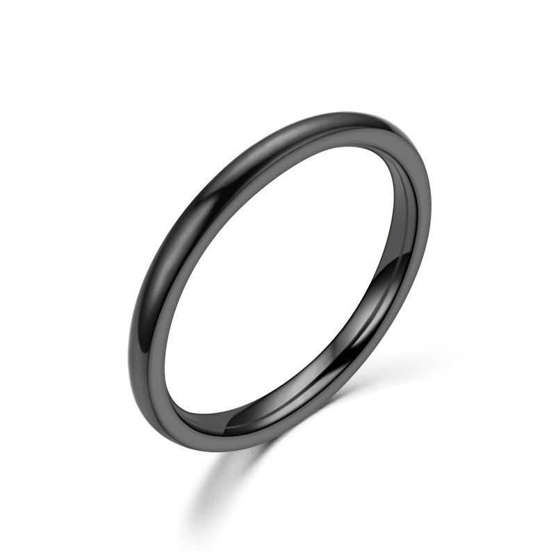 2 mm dunne roestvrijstalen ringen roségoud mode eenvoudige titanium stalen ringen voor vrouwen meisje: Less than 4 / Black