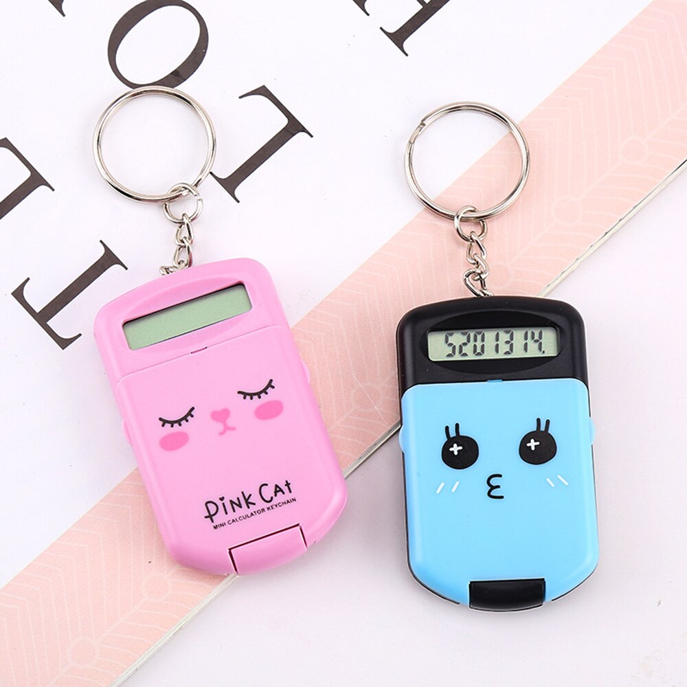 Mini Calculator Cute Cartoon with Keychain 8 Digits Display Portable Pocket Size Calculator for Children Students Supplies